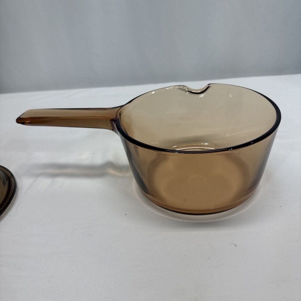Vintage Amber Brown Vision Ware Corning USA 1L Sauce Pot Spout Lid Glass - Picture 3 of 10